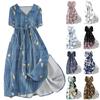 Women's Fashion Casual Printed Lapel Collar Button Short Sleeve Clothing Straps Dress