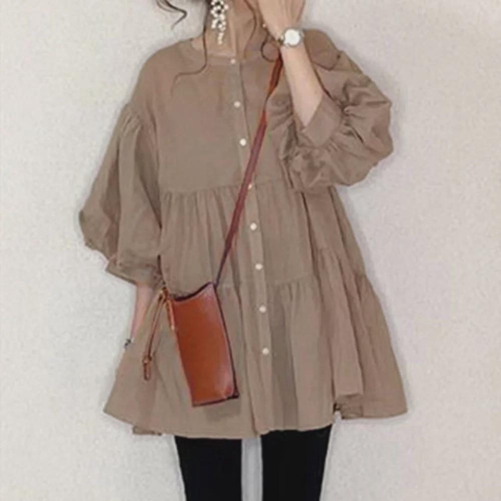 Японская свободная рубашка средней длины для похудения с рукавами-пятиточками (Доступно 6 цветов)