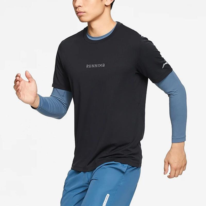 Футболка Li Ning Running Series однотонная, быстросохнущая, дышащая, спортивная, мужская, черная ATSS061-6