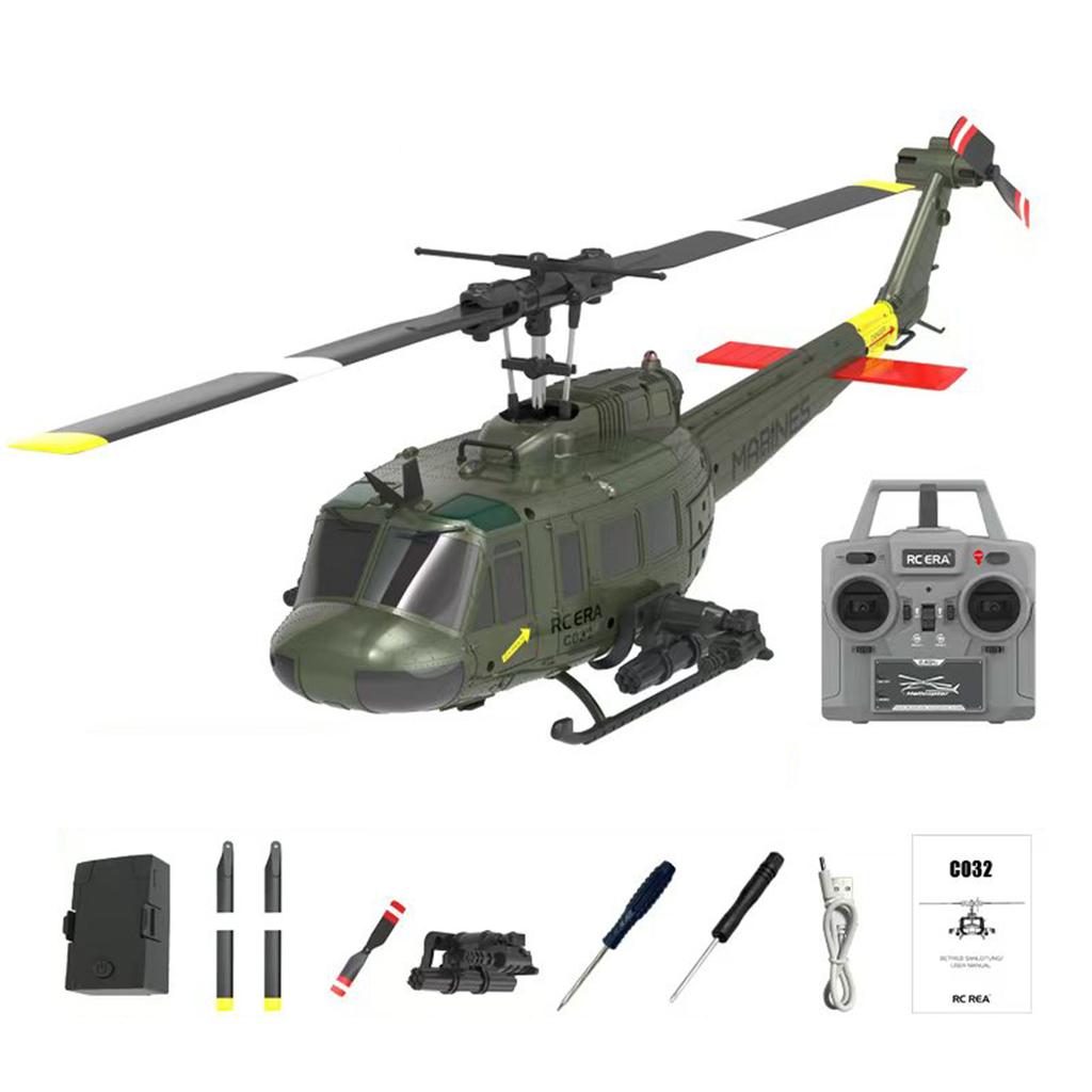 C032 UH-1 Brushless RTF RC Helicopter 6-axis Gyroscope One Click 3D Flip Optical Flow Positioning UH1 Helicopter Model Hobby Toy