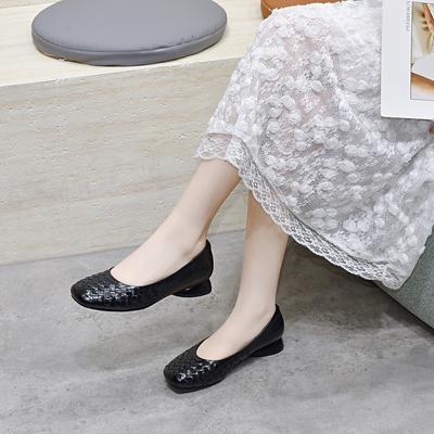 Женские неглубокие туфли-лодочки в пасторальном плетеном стиле, однопедальные, удобные, ретро, черные, на все сезоны