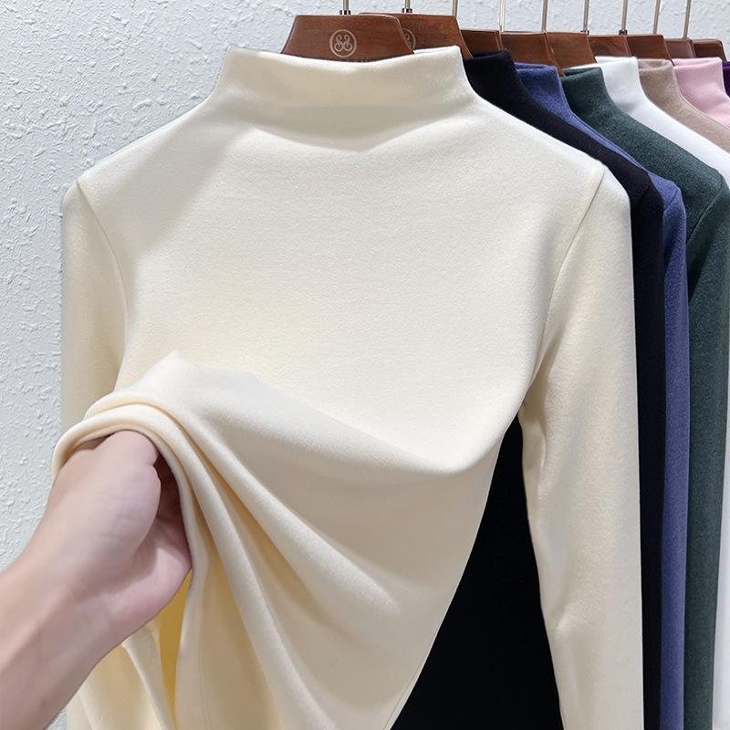 Autumn and Winter Women's Bottoming Shirt Dralon Warm Half Turtle-neck Long-sleeved Double Faced Velvet Inner Tops