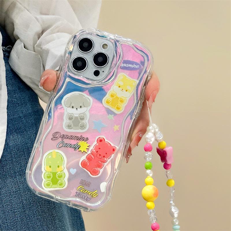 Чехол Zhitai для iPhone 16 Pro с кремовым узором Apple 15 и цепочкой для телефона, совместим с моделями 12, 14, 6/7/8.