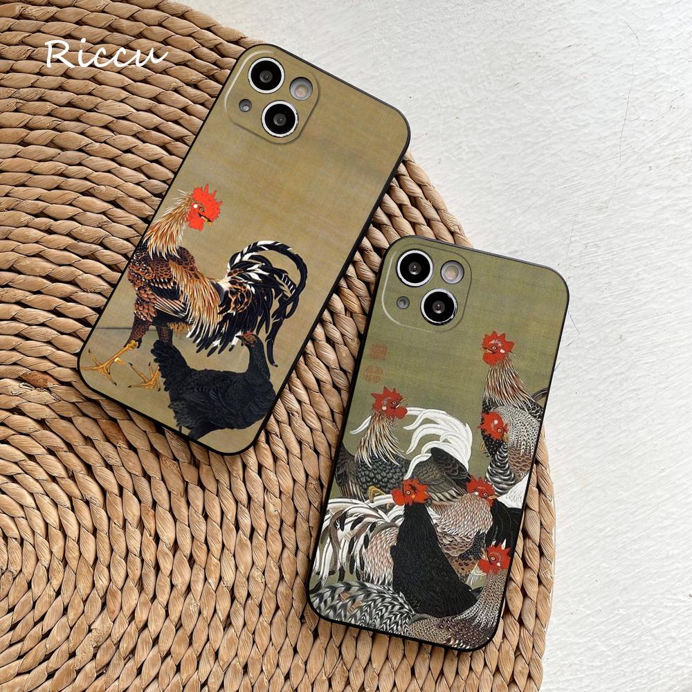Мягкий чехол для iPhone 14 с изображением петуха и курицы от Ito Jakuchu для Iphone 14 11 12Pro 8 7 Plus X 13Pro MAX SE2020 XR XS Чехлы
