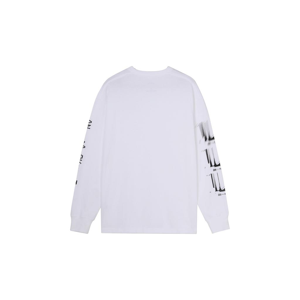 Anta Letter Print Logo Crew Neck Knitted Casual Pullover Long Sleeve Sweatshirt Unisex Sweatshirt Snow-White 172238717-1
