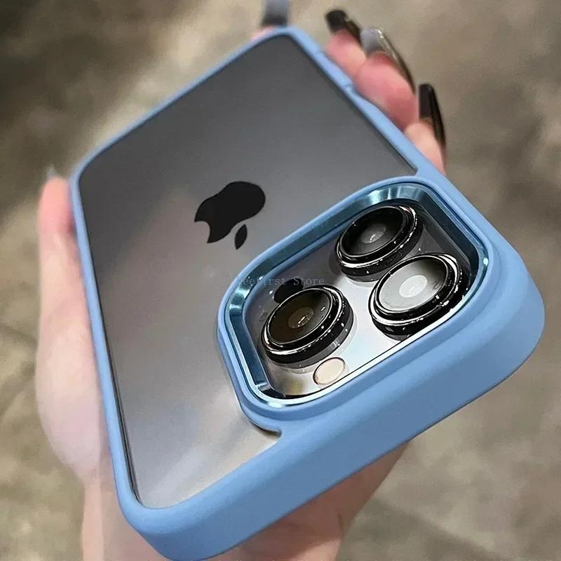 Fashion Metal Frame Case For iPhone 15 14 13 12 11 Pro Max Plus Transparent Acrylic Soft Shockproof Bumper Cover