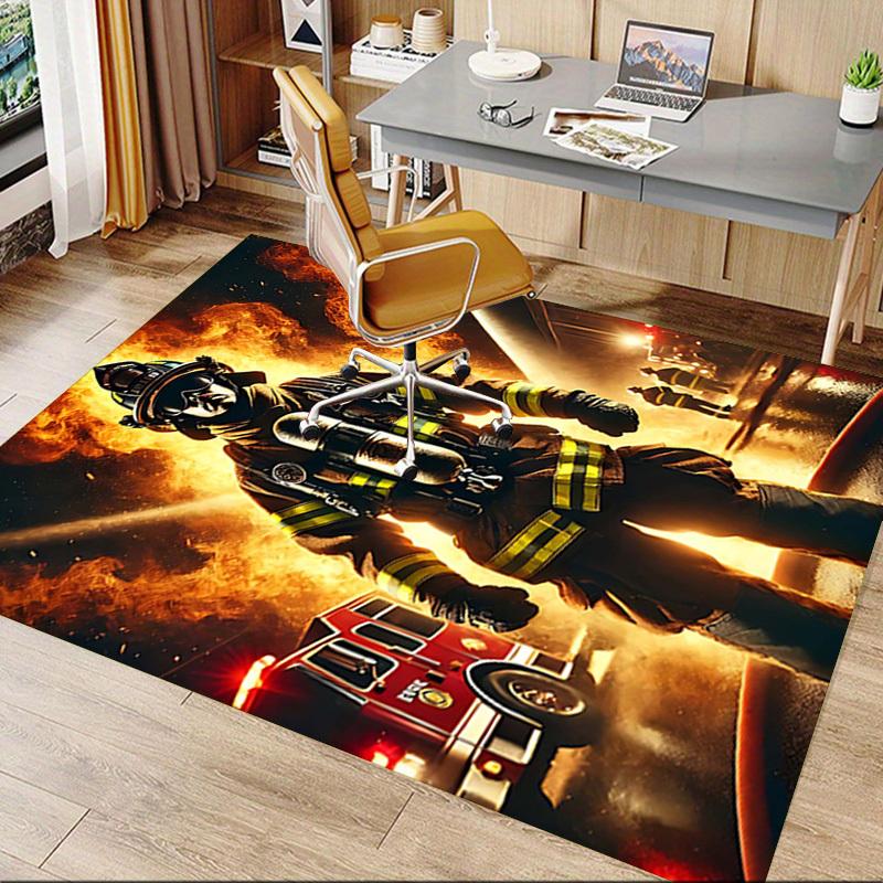 1PC firefighter firetruck Non-Slip Floor Carpet Compatible for Office&Living Room&Bedroom&Dining room - Flat-Weave Machine-Washable Rectangular-W233