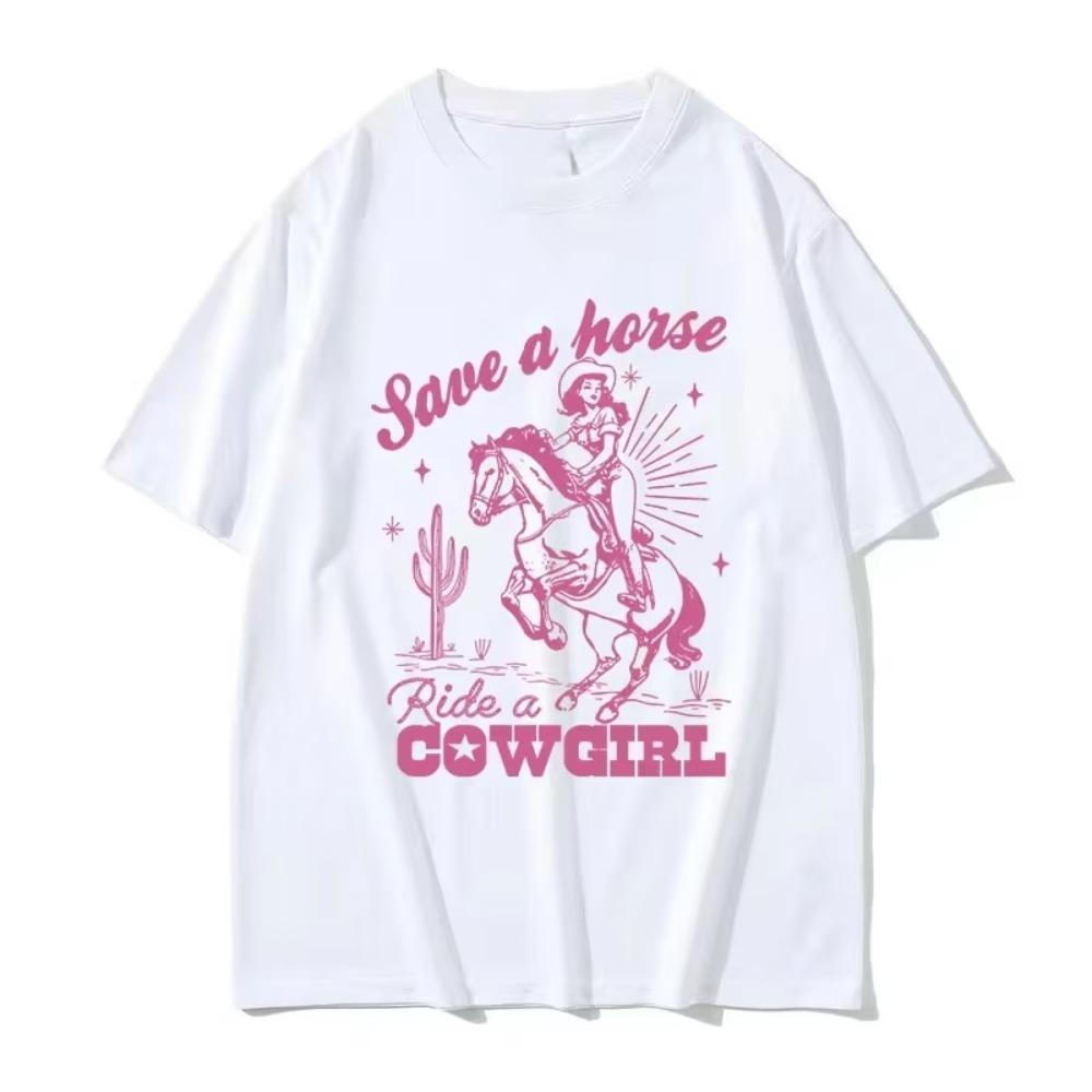 Save A Horse Ride A Cowgirl Print T Shirt Men Women Retro Aesthetic Fashion T-shirts Casual Oversized T-shirt Streetwear