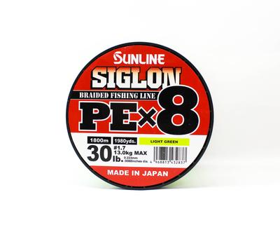 Sunline Плетеный шнур P.E Line X8 Siglon 1800M P.E 1.7 30LB Лаймово-зеленый (2837)