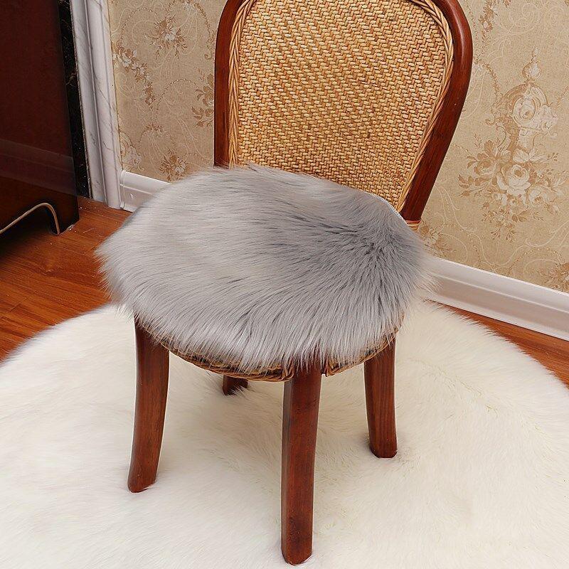 White Faux Wool European-Style Plush Cushion for Butterfly Chair or Vanity Stool