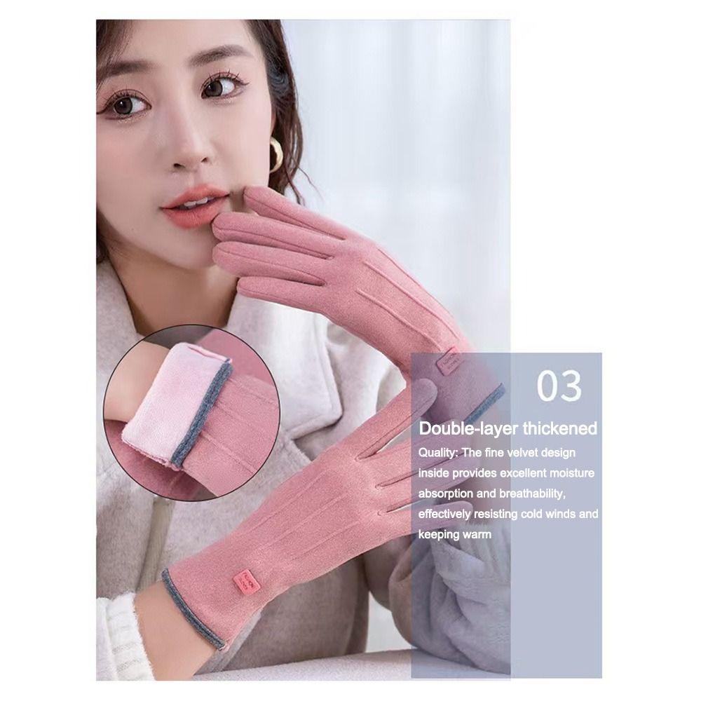 Vintage Windproof Touch Screen Gloves Thick Wear-resistant Cycling Gloves Winter Full Finger Warmer Glove