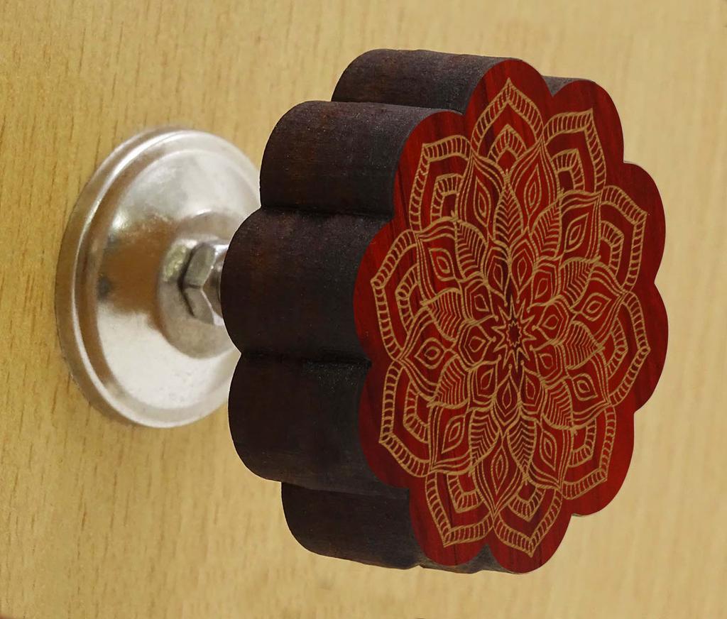 IBA Indianbeautifulart Brown Engraved Knobs Pack of 10 Wooden Wardrobe Door Knobs Drawer