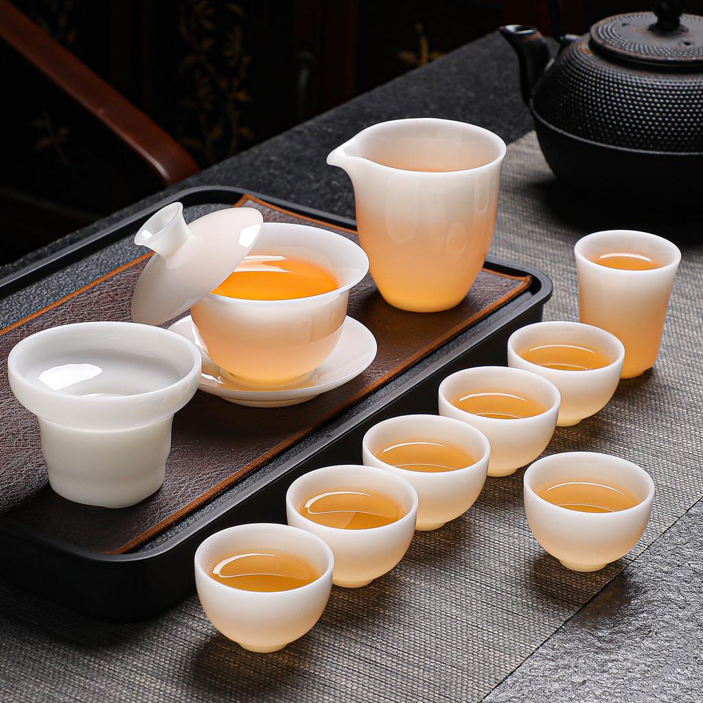 High-grade ice seed jade porcelain tea set merchandise souvenir business company high-end gifts can be done