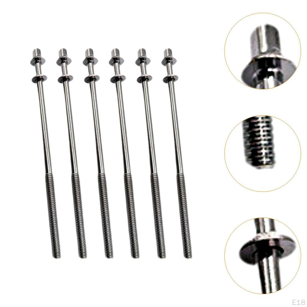 6 Pieces Drum Tension Rods Lug Bolts Screws for Percussion
