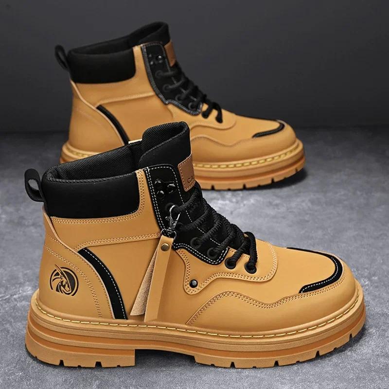 Mens Boots Casual Shoes Winter Platform Leather Designer Luxury Chelsea Cowboy Outdoor Work Safety Ankle Sneakers 2025
