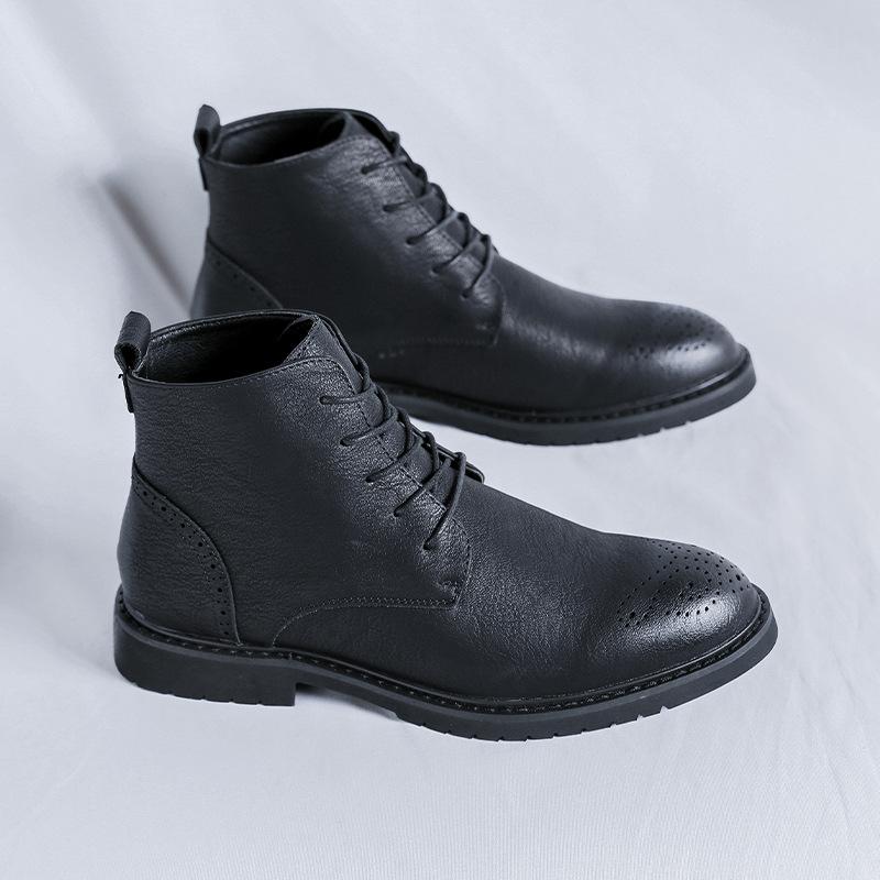 High-top Leather Shoes Men's British Brock Martin Boots Korean Version Retro British Style Business Shoes S54-R
