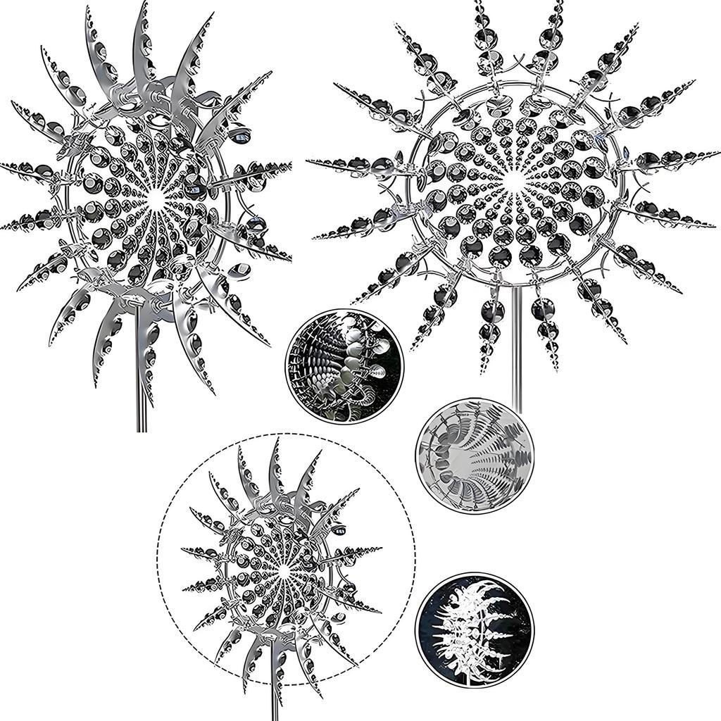 Кинетическая ветряная мельница, работающая от ветра и солнца | 3D вращающаяся садовая скульптура | Металлическое уличное искусство для украшения двора и патио