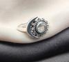 Crystal Quartz Sterling Silver Ring: Boho Crescent Moon Jewelry