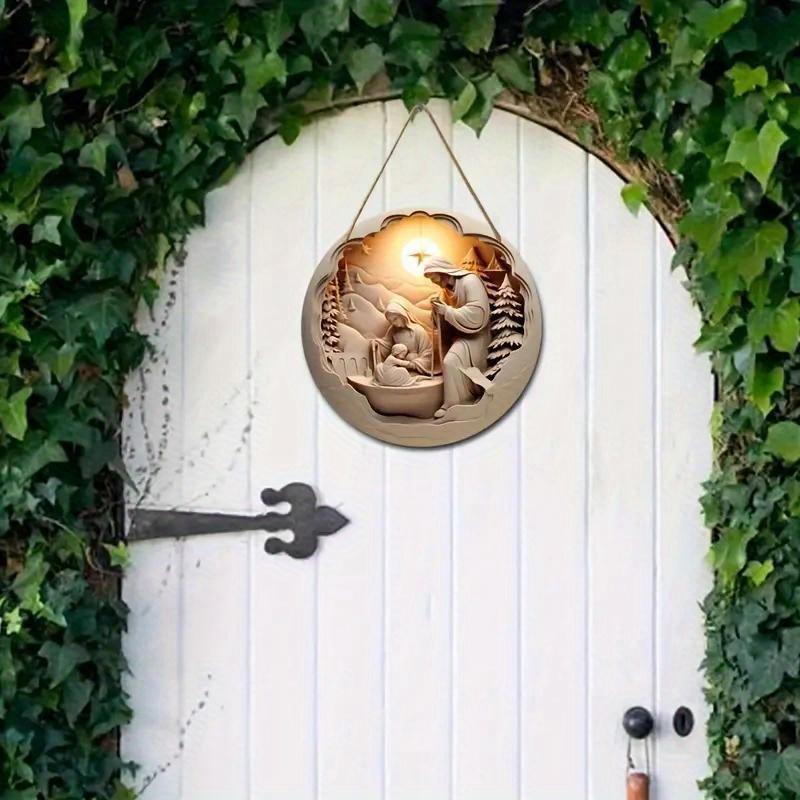 1pc 2D Flat Jesus Wooden Hanging Sign Wall Art Decoration Decor Garden Courtyard Party Decor Farmhouse Porch Decor, Simple and Stylish Toilet Door