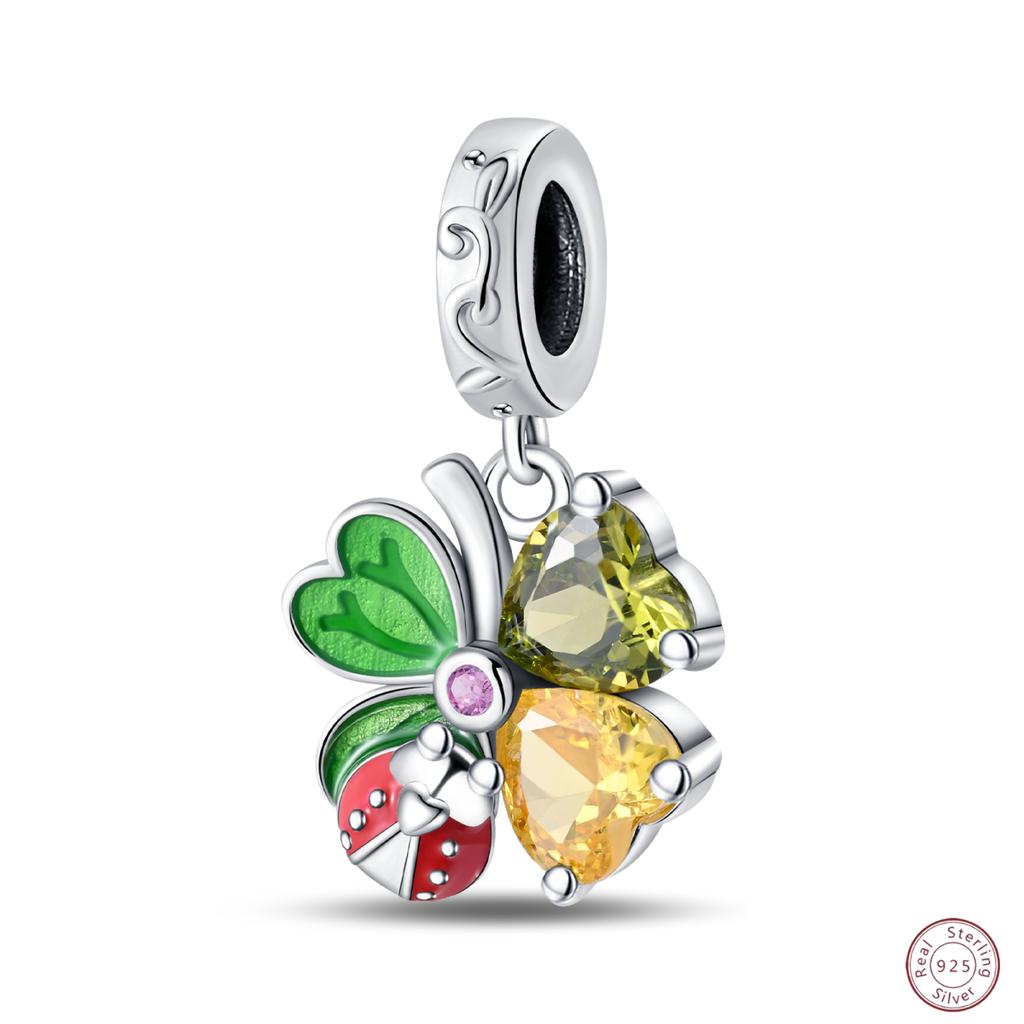 Медный браслет с бусинами 'Четырехлистный клевер на удачу', с блестящим цирконием, для оригинального браслета 3 мм, женские изящные украшения