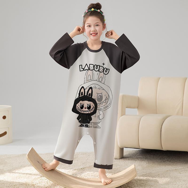 Cotton Girls Pajama Set Long Sleeve Sleepwear Kids Teens Fall Lightweight Comfortable Nightdress
