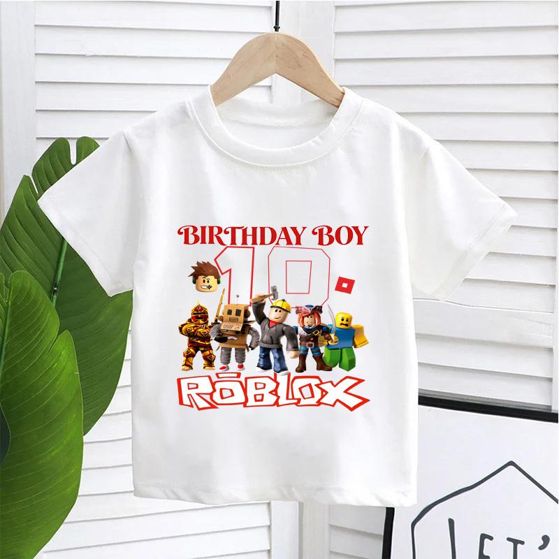 Новые детские футболки Roblox с мультяшными принтами, цифрами на день рождения, для мальчиков и девочек, повседневные, с коротким рукавом, летние топы, детская одежда