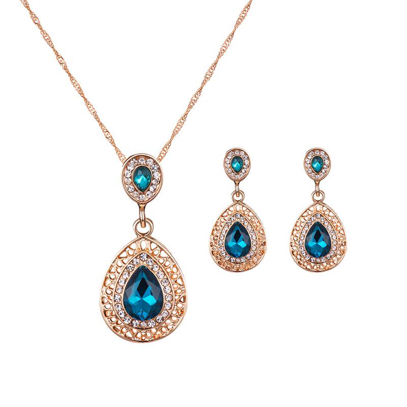 Комплект из ожерелья и сережек в форме капли кристалла - свадебные украшения для женщин