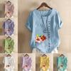 Женская модная футболка с коротким рукавом с цветочным принтом, свободная хлопковая рубашка, повседневная свободная летняя блузка, топы больших размеров
