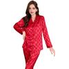 Womens Satin Pajamas Set Button Down Long Sleeve Top And Long Pants Sleepwear Set Oversized Casual Plaid 2 Piece Lounge Set