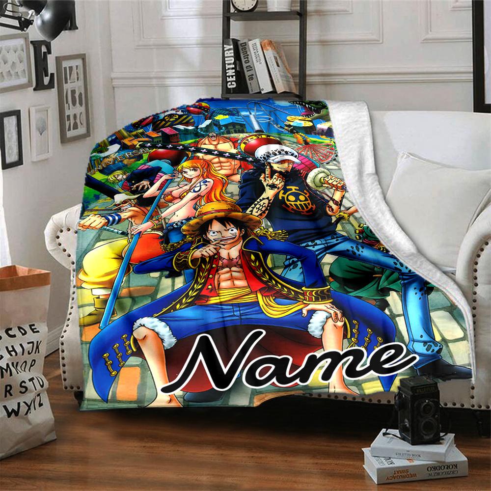 Custom Name One Piece Adventure flannel Blanket for Super Soft Cute Comfort Blanket for Travel Bedding Couch Sofa Blanket