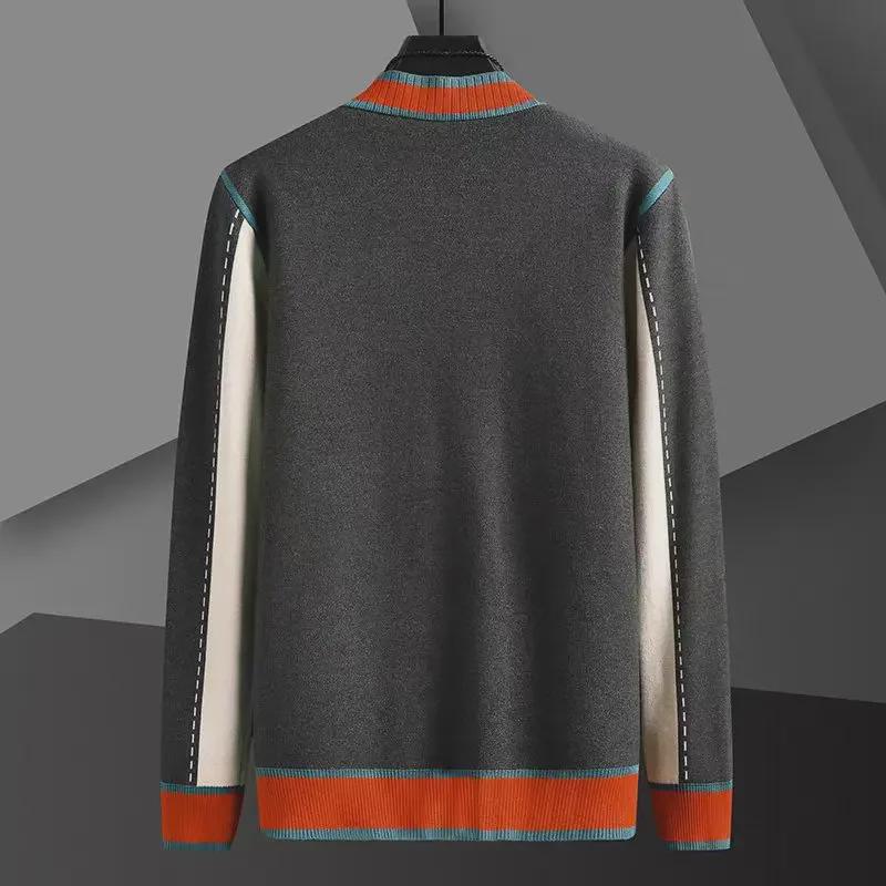 Мужской вязаный кардиган с V-образным вырезом - мода весна/осень 2024 г., свитер с цветными блоками, куртка в стиле панк