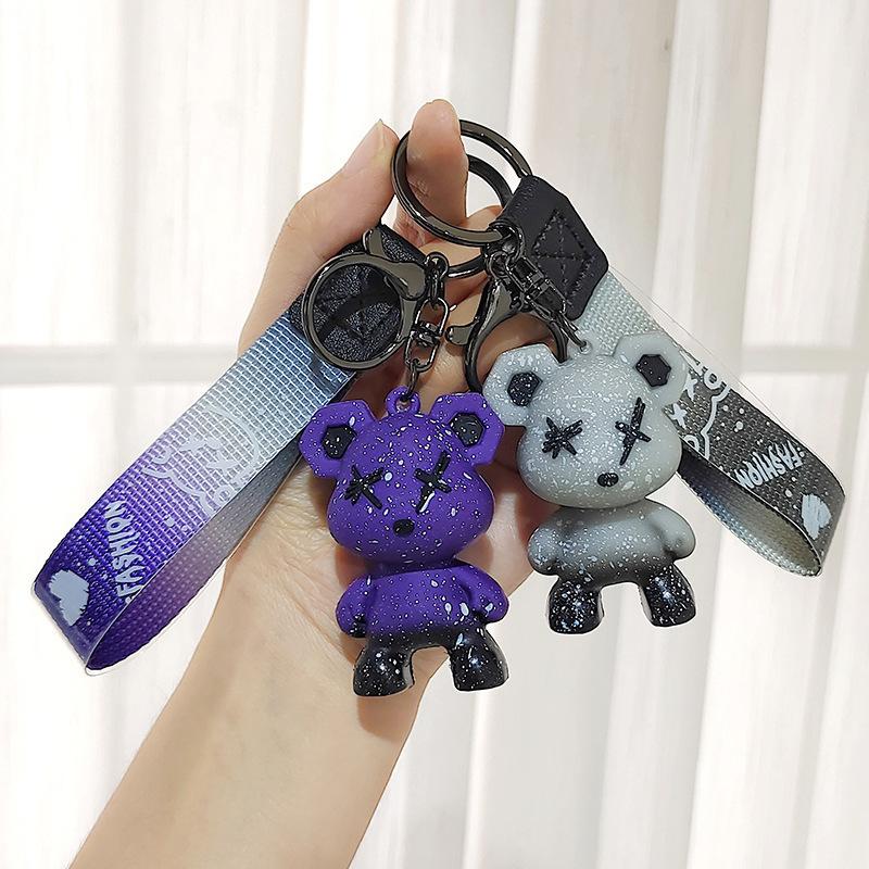 Starry Sky Change Violent Bear Keychain Colorful Splashing Ink Bear Doll Bag Pendant Car Keychain Gift