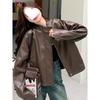 Autumn Winter Casual Fashion Simple All-match PU Leather Jacket Women Vintage Street Style Zipper Coat Top