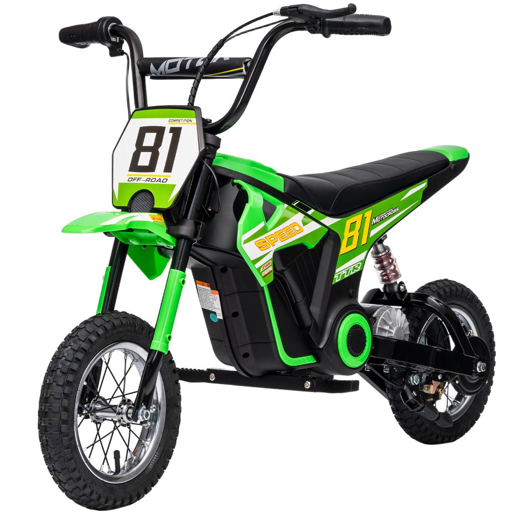 Kids Electric Motorbike, 24V Ride On Motorcycle with 3 Speeds and Rear Suspension, Dirt Bike for 8-12 Years Old, Green