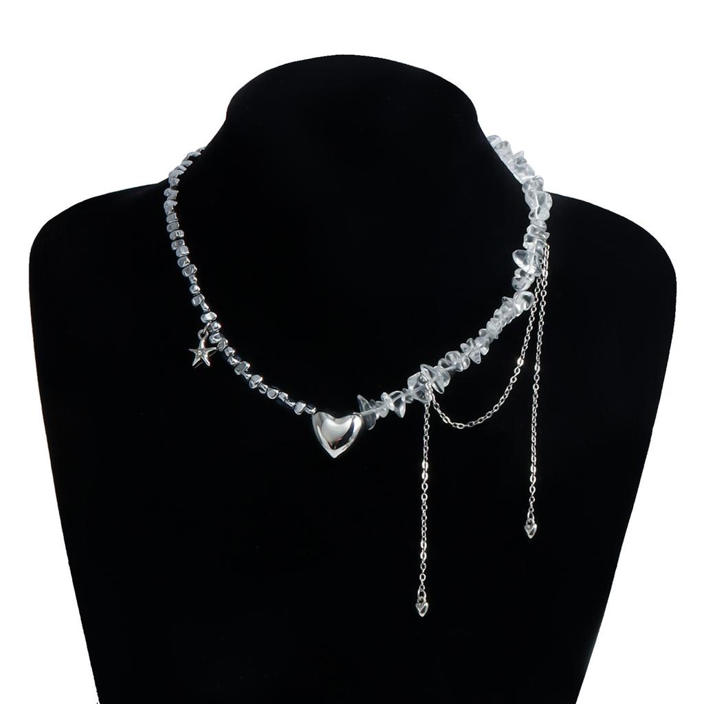 Стильное ожерелье из бусин из неправильных камней для званых ужинов, цепочка на ключицу с подвеской-сердцем, аксессуары для повседневной носки