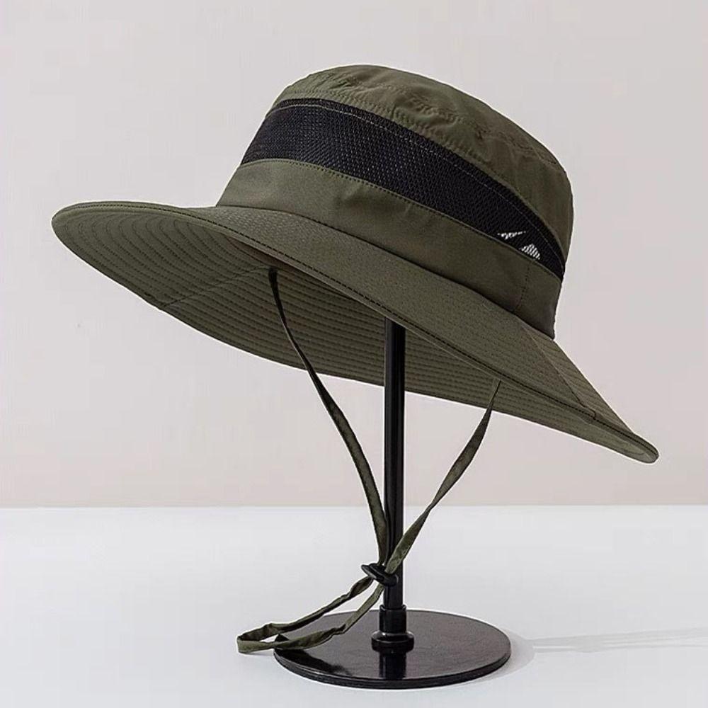 Drawstring Quick Drying Hiking Cap Mesh Sunshade Sun Hat Simple Men Fisherman Hat Men