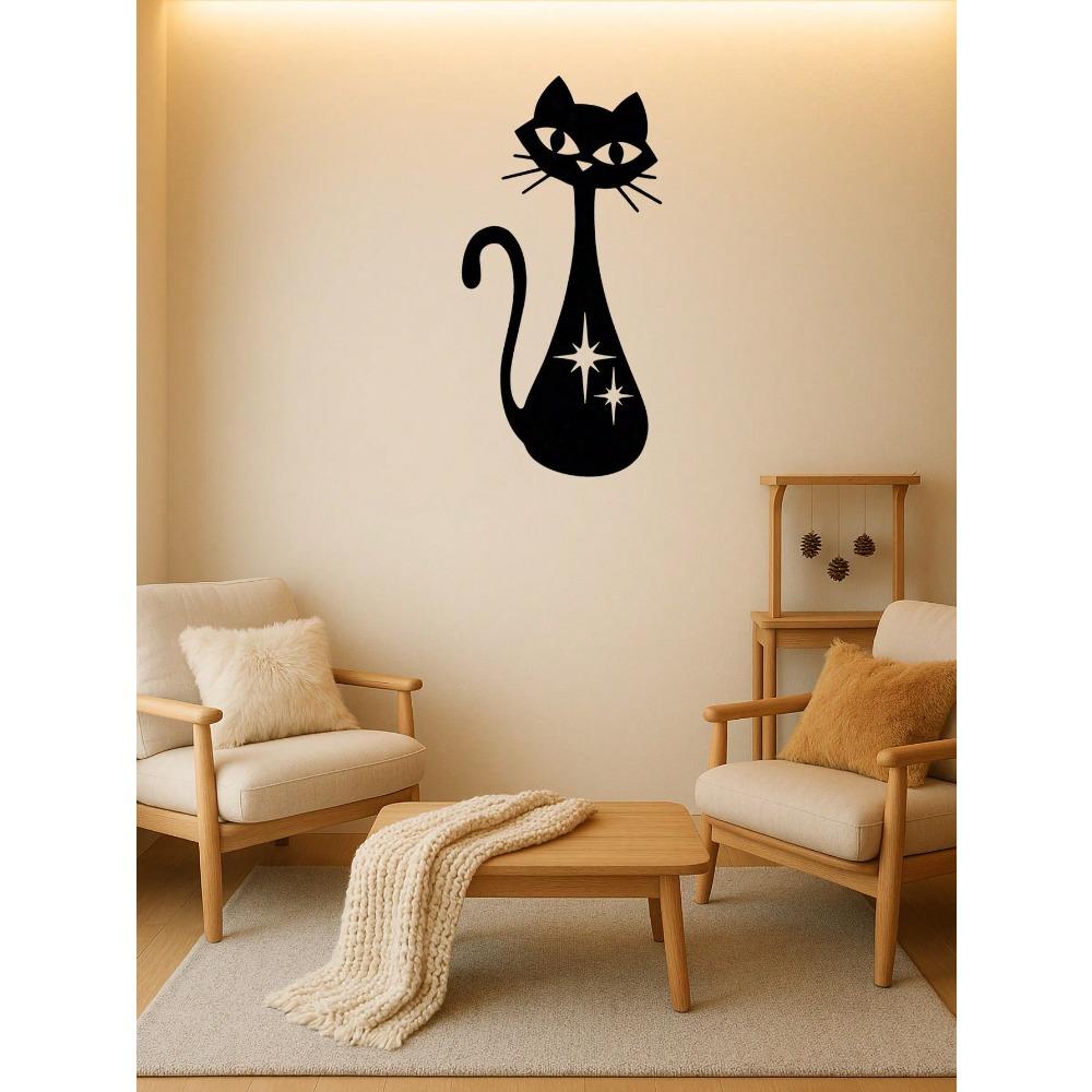 Vintage Atomic Cat Metal Wall Art Mid Century Modern Iron Starburst Decor Living Room Office Cafe Gift