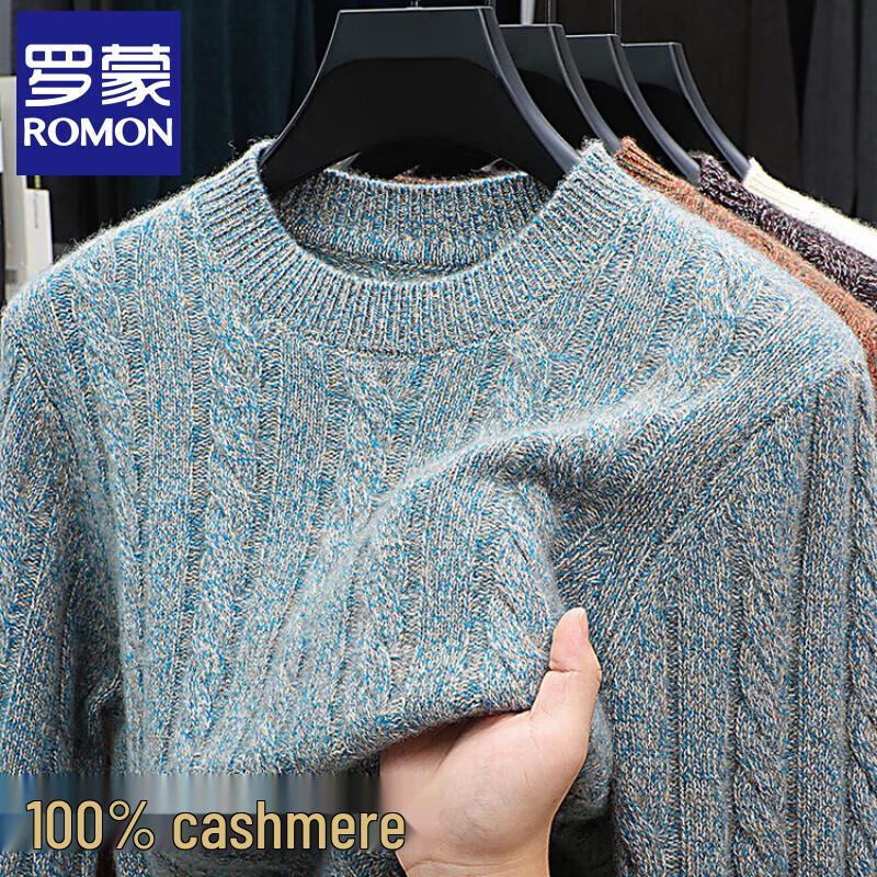 ROMON Men's 100% Cashmere Crew Neck Thickened Winter Sweater