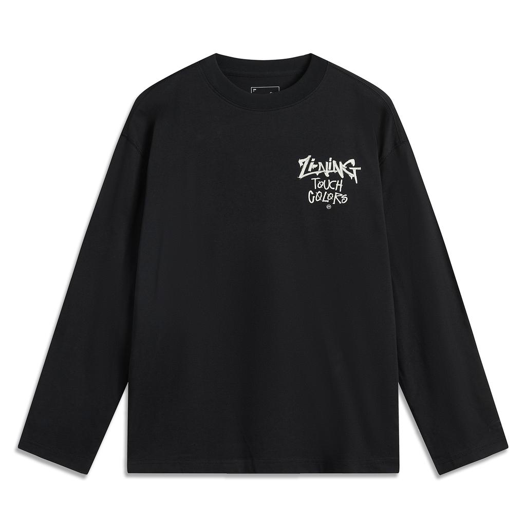 Футболка Li Ning Sports Lifestyle Series Letter Round Neck Ice Silk, быстросохнущая, удобная, дышащая, свободная, с длинным рукавом, унисекс, топы, черная AHSV279-1