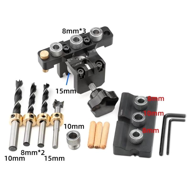 Наборы для сверления отверстий в карманах 3 в 1, шаблон для сверления отверстий в карманах по дереву с дюбелями 8/10/15 мм, позиционирующий зажим, регулируемое сверло