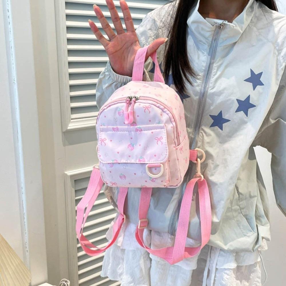 Nylon Mini Backpack Lightweight Daypack Casual Bowknot Printed Bag Girls