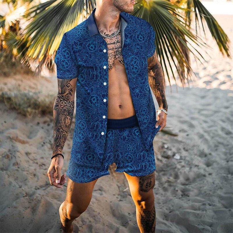 2022 Summer European & American Men's Casual Loose Short-sleeved Shirt & Shorts Beach Set