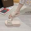 2024 Women's Summer Slippers Fashion PU Leather Platform Slippers Pleated Shoes Casual Comfortable Beach Shoes Outer Wear