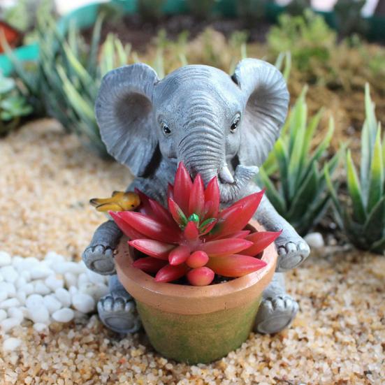 Милый цветочный горшок в виде слона Ручная работа из смолы Декоративный горшок для суккулентов для дома Комнаты Сада Балкона Офиса