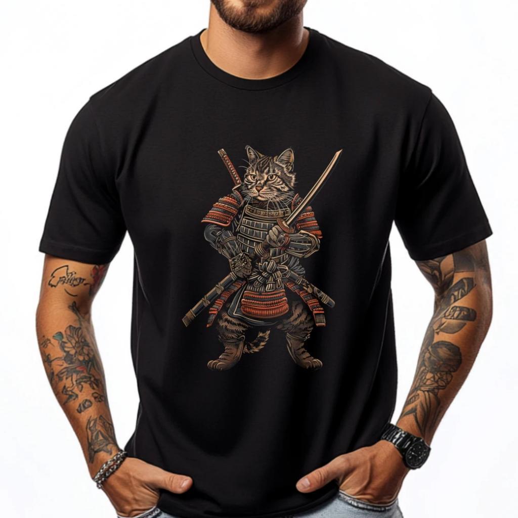 Cat Samurai Ninja Cat Samurai Art Ukiyo E Fashion T Shirt Men T Shirt Homme Graphic T Shirts Men Vintage