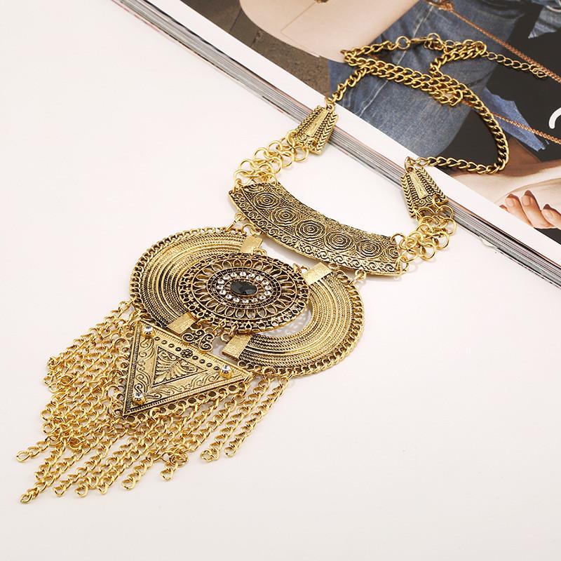 Tassel Necklace Long With Multi Layer Alloy Pendant For Trendy Retro Outfits