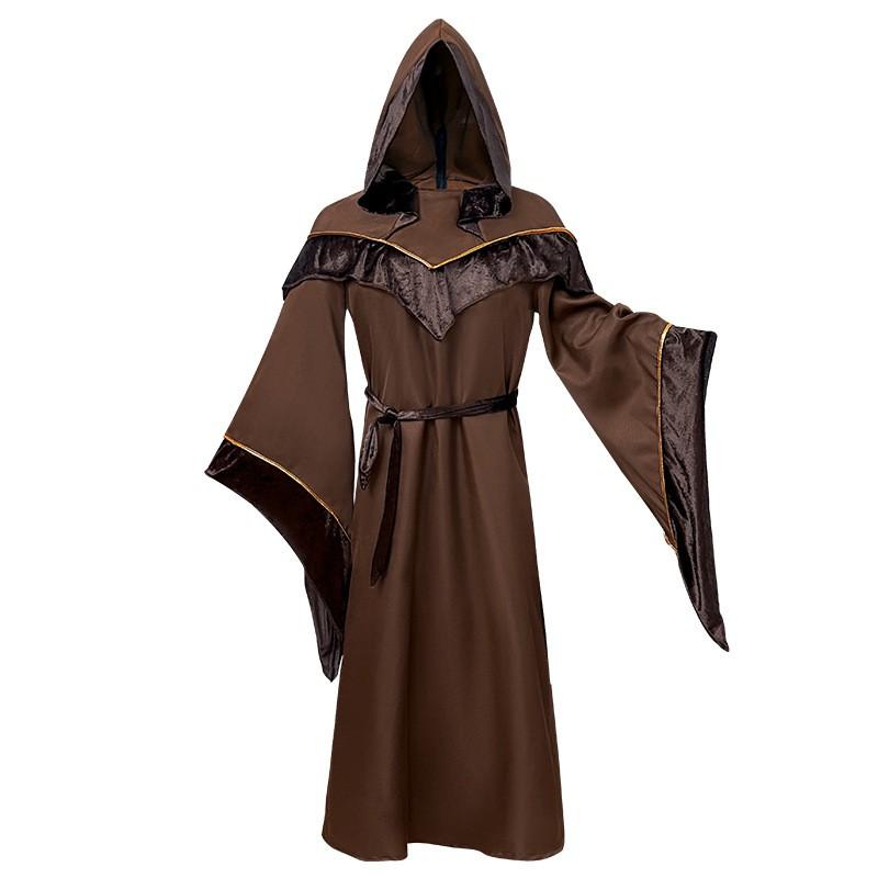 Mens Halloween Vampire Wizard Costume Cosplay Robe With Belt Staff Adult Party Performance Stage Wear