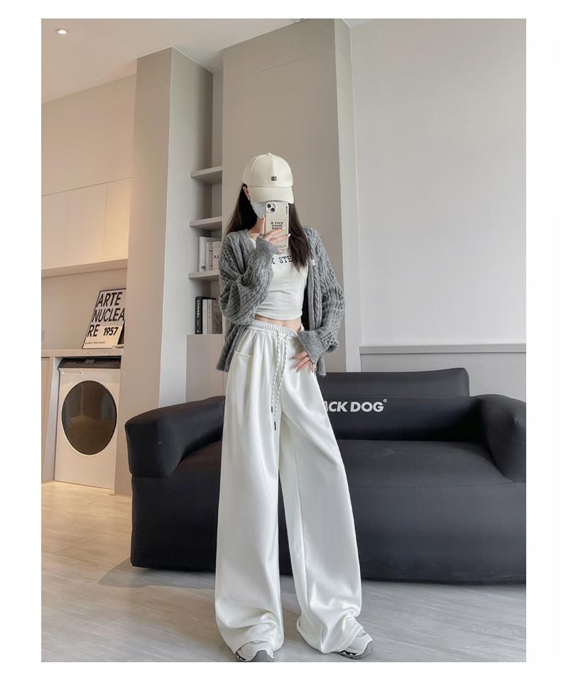 Белые брюки с высокой посадкой и широкими штанинами: Весна/Осень 2025 - Утягивающие, Свободные, Трикотажные брюки в пол для женщин