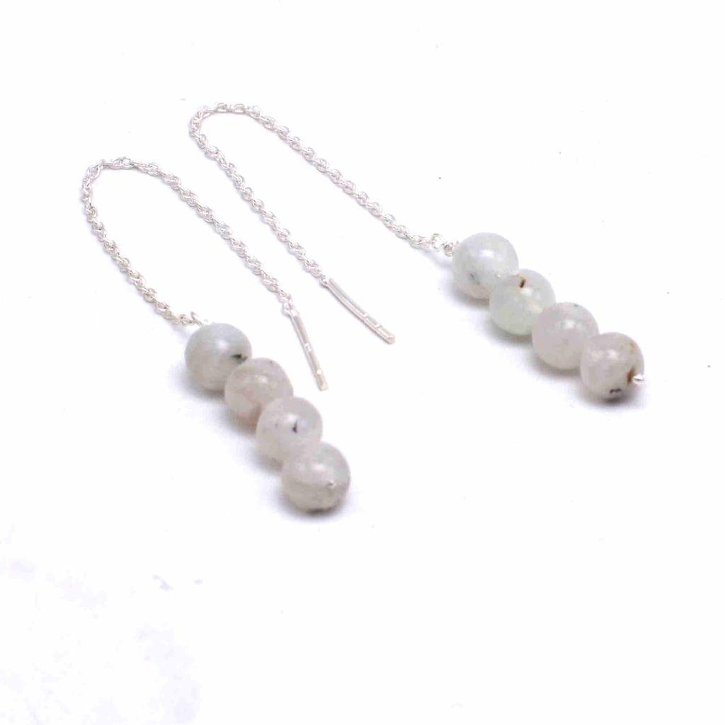 Moonstone 925 Silver Threader Earrings, Natural Gemstone Women Handmade Fringe Earrings