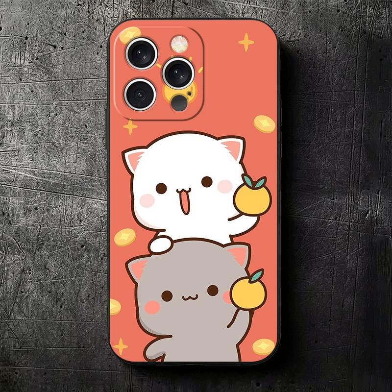 Cartoon Cute Peach Goma Soft Phone Case for iPhone 16 16E 17 Air 15 Pro Max 14 Plus 13 Mini 11 12 7 Black Cover Back Shell